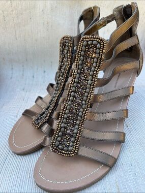 INC International Concepts Metallic Bronze Beaded Gladiator Sandals